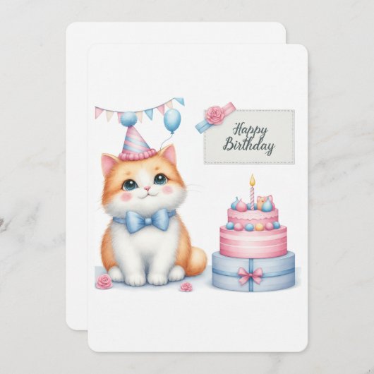 Schattigee Pastel Kitten Verjaardagstaart - Verjaa Feestdagenkaart (Voorkant / Achterkant)