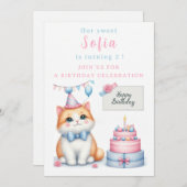 Schattigee Pastel Kitten Verjaardagstaart - Verjaa Kaart (Voorkant / Achterkant)