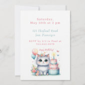 Schattigee Pastel Kitten Verjaardagstaart - Verjaa Kaart (Achterkant)