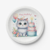 Schattigee Pastel Kitten Verjaardagstaart - Verjaa Papieren Bordje (Voorkant)
