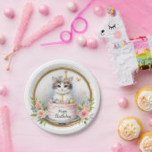 Schattigee Pastel Kitten Verjaardagstaart - Verjaa Papieren Bordje (Feest)