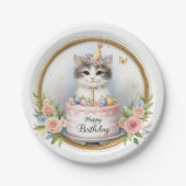 Schattigee Pastel Kitten Verjaardagstaart - Verjaa Papieren Bordje (Voorkant)