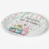 Schattigee Pastel Kleine Monsters Meisje's 1e Verj Papieren Bordje (Gekanteld)