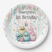 Schattigee Pastel Kleine Monsters Meisje's 1e Verj Papieren Bordje (Voorkant)