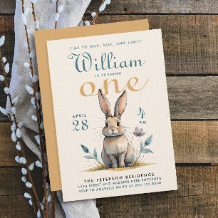 Schattigee Pastel Kleuren Bunny Eerste Verjaardag  Kaart