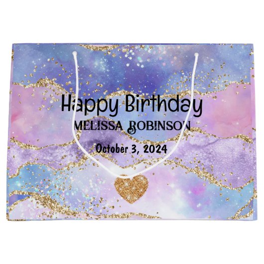 Schattigee Pastel Kleuren Gouden Glitter Verjaarda Groot Cadeauzakje (Voorkant)