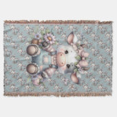 Schattigee Pastel Koe in Overalls met Bloemen Deken (Voorkant)