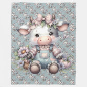 Schattigee Pastel Koe in Overalls met Bloemen Fleece Deken (Voorkant)