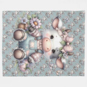 Schattigee Pastel Koe in Overalls met Bloemen Fleece Deken (Voorkant (Horizontaal))