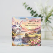 Schattigee pastel konijn eierjacht paasbrunch kaart (Staand voorkant)