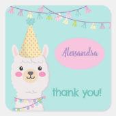 Schattigee pastel lama feestuitnodiging vierkante sticker (Voorkant)