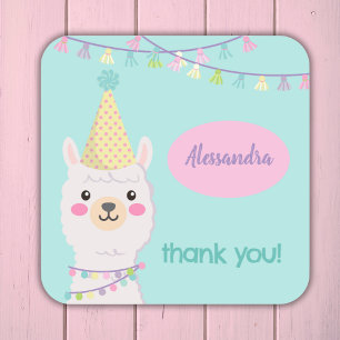Schattigee pastel lama feestuitnodiging vierkante sticker