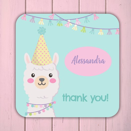 Schattigee pastel lama feestuitnodiging vierkante sticker