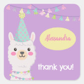 Schattigee pastel lama feestuitnodiging vierkante sticker (Voorkant)