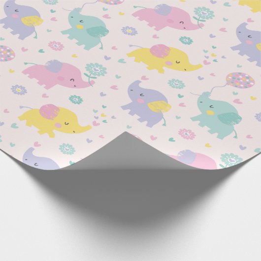 Schattigee Pastel Little Elephants roze lila munt Cadeaupapier (Hoek)