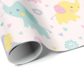 Schattigee Pastel Little Elephants roze lila munt Cadeaupapier (Rol Hoek)