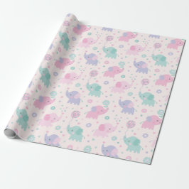 Schattigee pastel Little Elephants roze lila munt Cadeaupapier