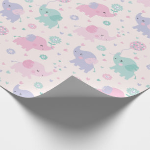 Schattigee pastel Little Elephants roze lila munt Cadeaupapier