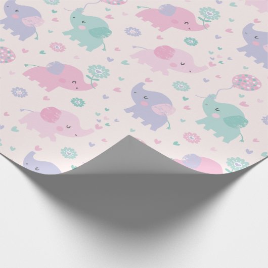 Schattigee pastel Little Elephants roze lila munt Cadeaupapier (Hoek)