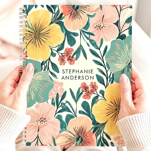 Schattigee Pastel Modern Bloemen Girly Custom Naam Planner