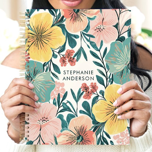 Schattigee Pastel Modern Bloemen Girly Custom Naam Planner