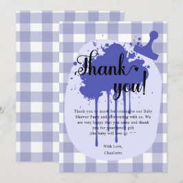 Schattigee pastel Navy Gingham Baby shower Bedankkaart