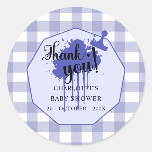 Schattigee pastel Navy Gingham Baby shower Ronde Sticker (Voorkant)
