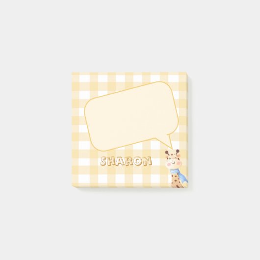 Schattigee Pastel Oranje Gingham Denken Cloud Post-it® Notes (Voorkant)
