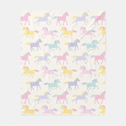 Schattigee Pastel Paarden op crème Fleece Deken (Voorkant)