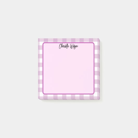 Schattigee Pastel Paarse Gingham Pattern Notes (Voorkant)