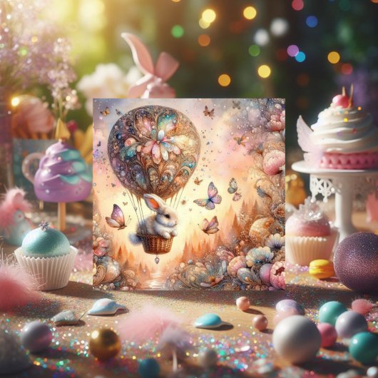 Schattigee pastel paashaas ei heteluchtballon feestdagenkaart