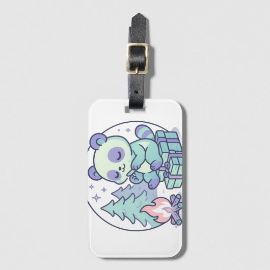 Schattigee Pastel Panda bij het kampvuur met gesch Bagagelabel (Voorkant (verticaal))