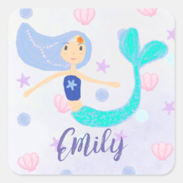Schattigee Pastel Periwinkle Zeemeermin Princess S Vierkante Sticker