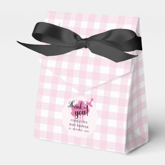 Schattigee Pastel Pink Gingham Baby shower Bedankdoosjes (Voorkant Zijde)