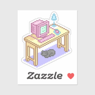 Schattigee Pastel Pixel Art Computer Desk Cat Sticker