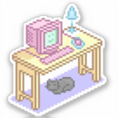Schattigee Pastel Pixel Art Computer Desk Cat Sticker (Voorkant)