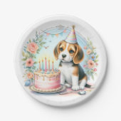 Schattigee Pastel Puppy Beagle - Verjaardag Papieren Bordje (Voorkant)