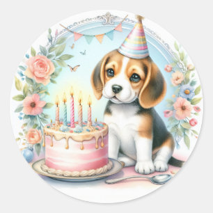 Schattigee Pastel Puppy Beagle - Verjaardag Ronde Sticker