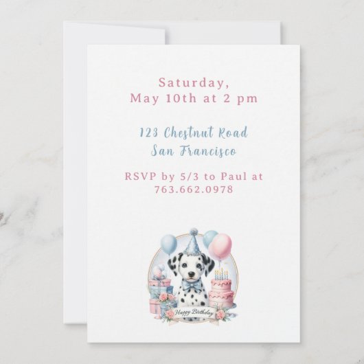 Schattigee Pastel Puppy Dalmatiër - Verjaardag Kaart (Achterkant)