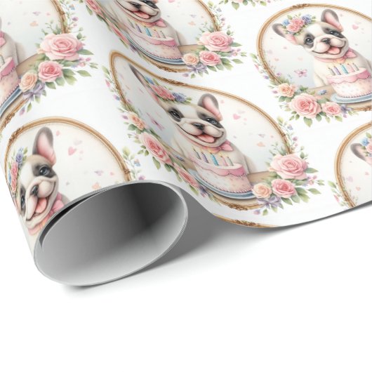 Schattigee Pastel Puppy Franse Bulldog - Verjaarda Cadeaupapier (Rol Hoek)