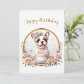 Schattigee Pastel Puppy Franse Bulldog - Verjaarda Feestdagenkaart (Staand voorkant)