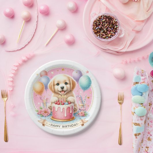 Schattigee Pastel Puppy Labrador - Verjaardag Papieren Bordje