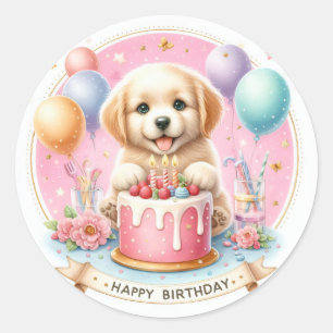 Schattigee Pastel Puppy Labrador - Verjaardag Ronde Sticker