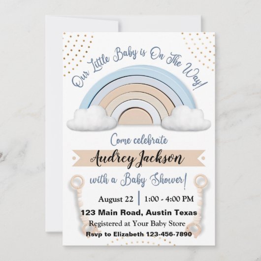Schattigee Pastel Rainbow Boy Baby shower Uitnodig Kaart (Voorkant)