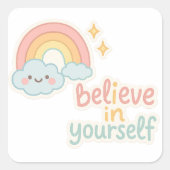 Schattigee Pastel Rainbow & Cloud Esthetische Viny Vierkante Sticker (Voorkant)