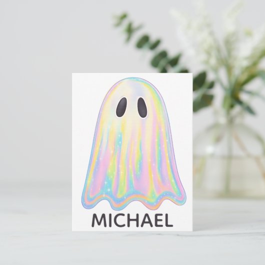 Schattigee Pastel Rainbow Ghost | Esthetisch spook Briefkaart (Staand voorkant)