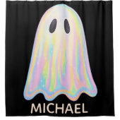 Schattigee Pastel Rainbow Ghost | Esthetisch spook Douchegordijn (Voorkant)