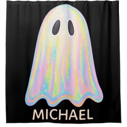 Schattigee Pastel Rainbow Ghost | Esthetisch spook Douchegordijn (Voorkant)