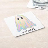 Schattigee Pastel Rainbow Ghost | Esthetisch spook Kartonnen Onderzetters (Schuin)