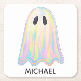 Schattigee Pastel Rainbow Ghost | Esthetisch spook Kartonnen Onderzetters